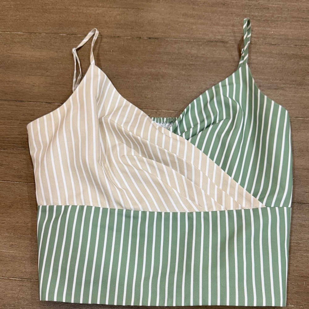 Anthropologie Green and Cream Striped Camisole